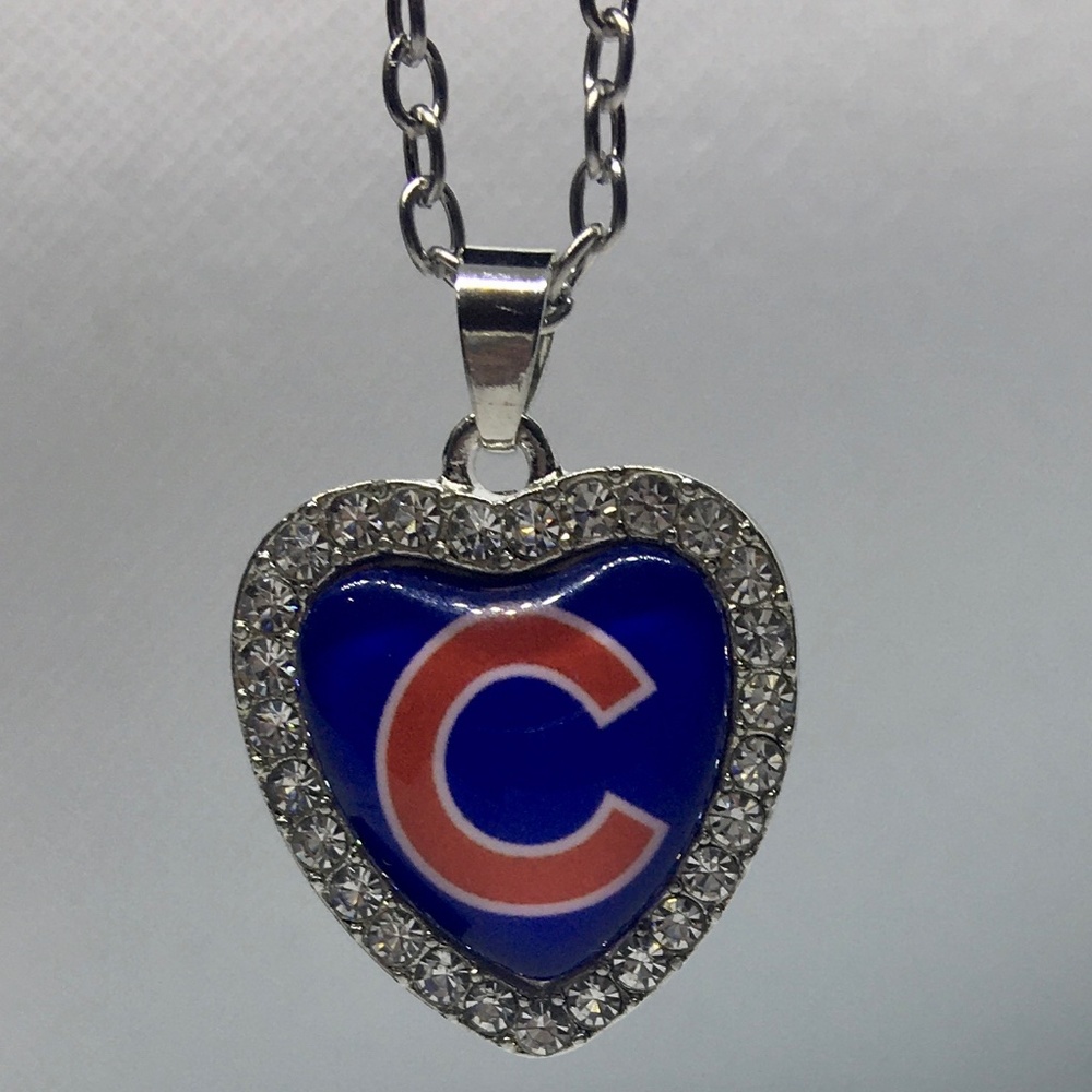 Chicago Cubs Crystal Heart Necklace